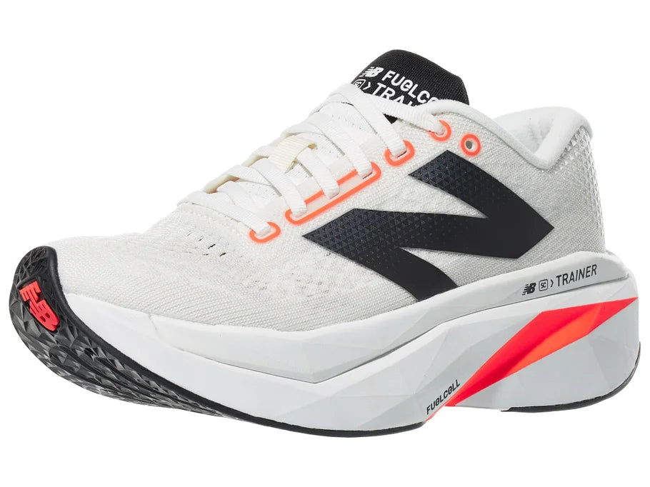 Women's New Balance SuperComp Trainer v3. White upper. White midsole. Lateral view.