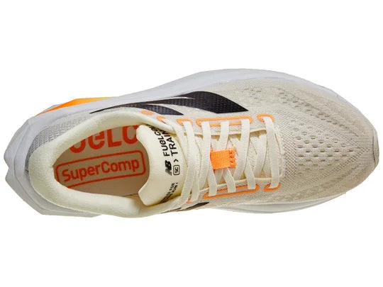 Women's New Balance FuelCell SuperComp Trainer v3. Angora/Hot Mango/Black. Top view.