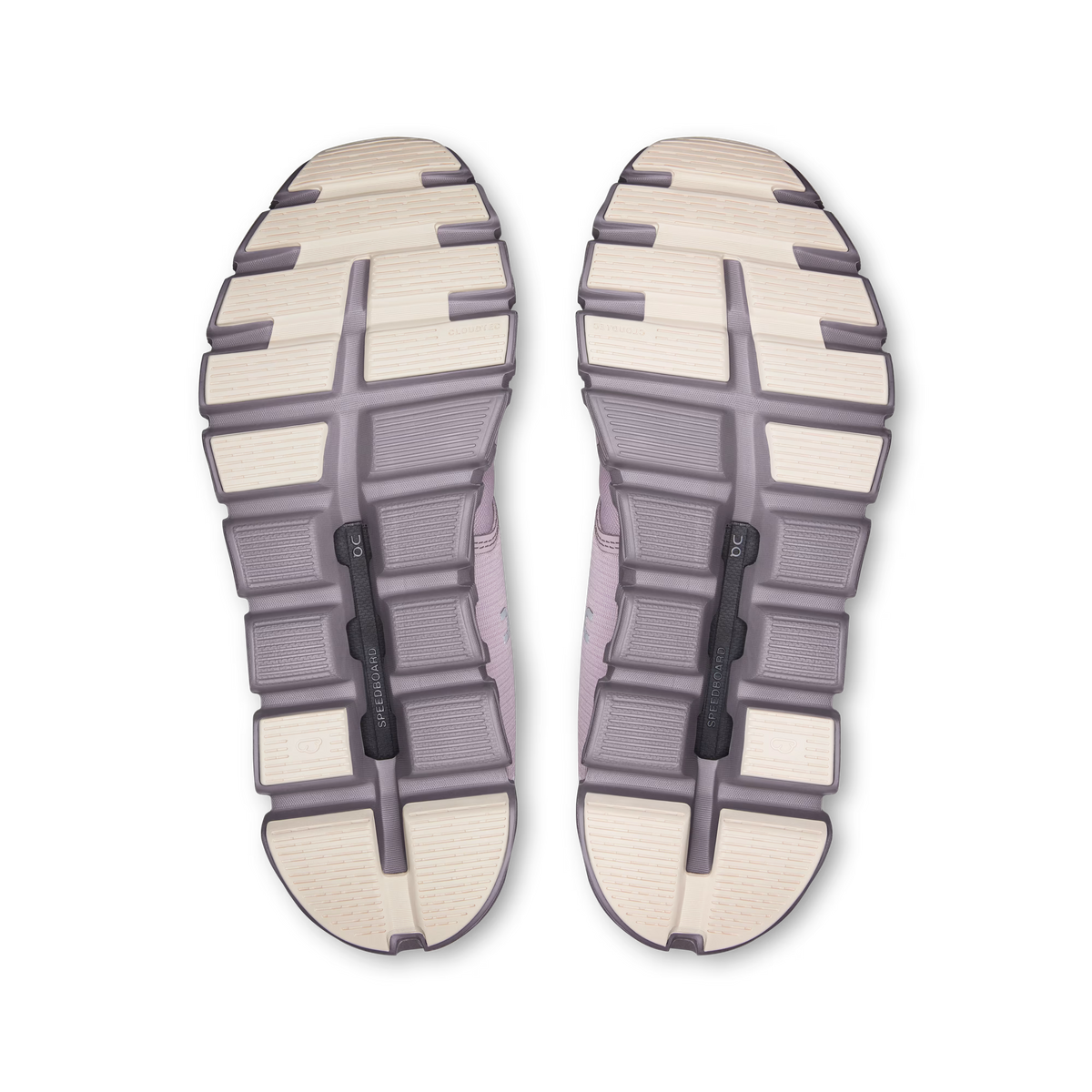 Women's On Cloud 6 Waterproof. Light purple upper. Light purple midsole. Bottom view.