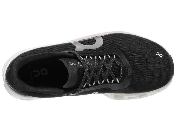 Women's On Cloudmonster 2. Black upper. White midsole. Top view.