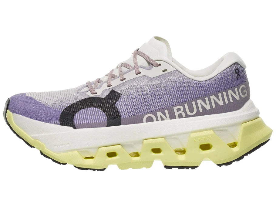 Women's On Running. Cloudmonster 3 Hyper. Light Blue upper. White midsole. Lateral view.