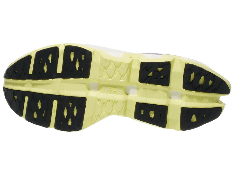 Women's On Running. Cloudmonster 3 Hyper. Light Blue upper. White midsole. Bottom view.