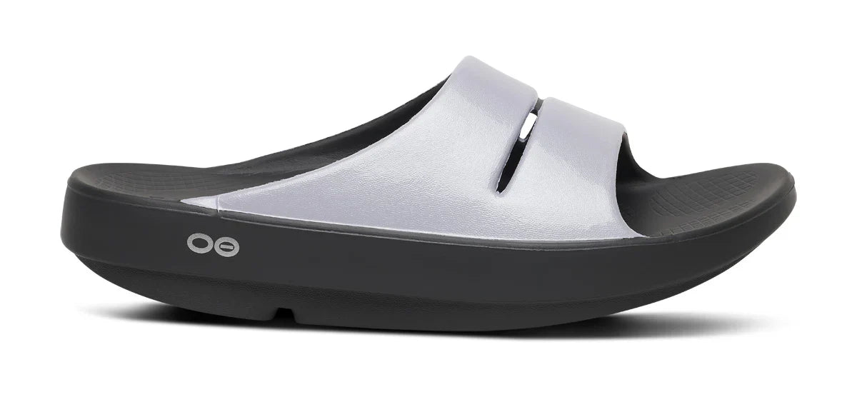 Women's Oofos OOahh Luxe Slide Lavender Bliss lateral view