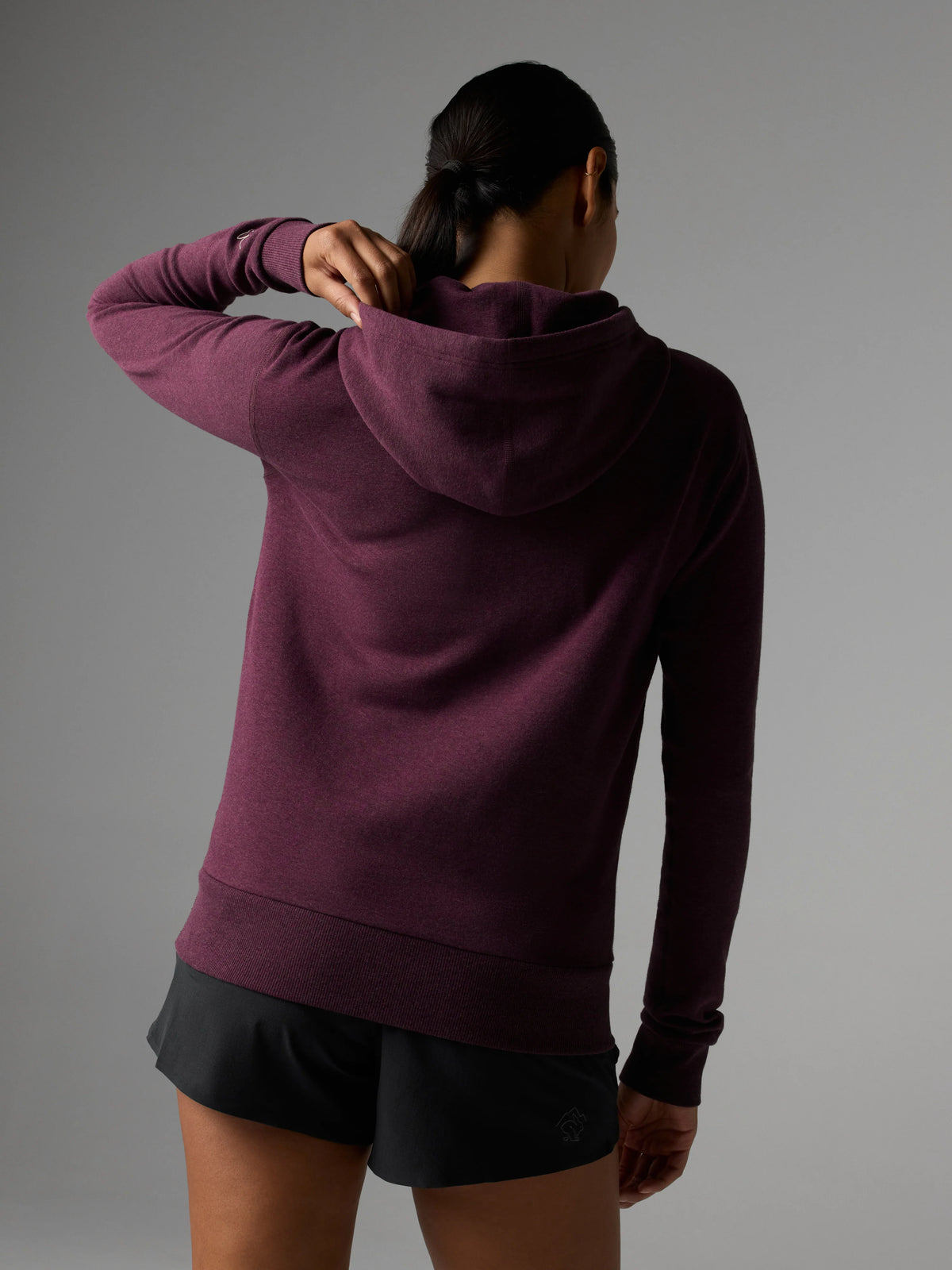 Women's Rabbit Go-To Hoodie- Mother Runner. Mauve colorway. Back view.