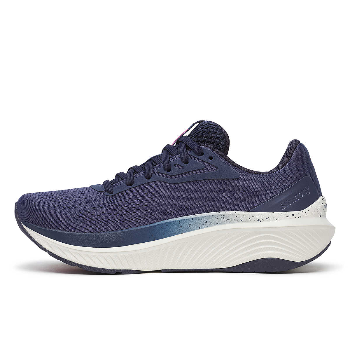 Women's Saucony Echelon 10. Navy blue upper. Navy blue and white midsole. Medial view.