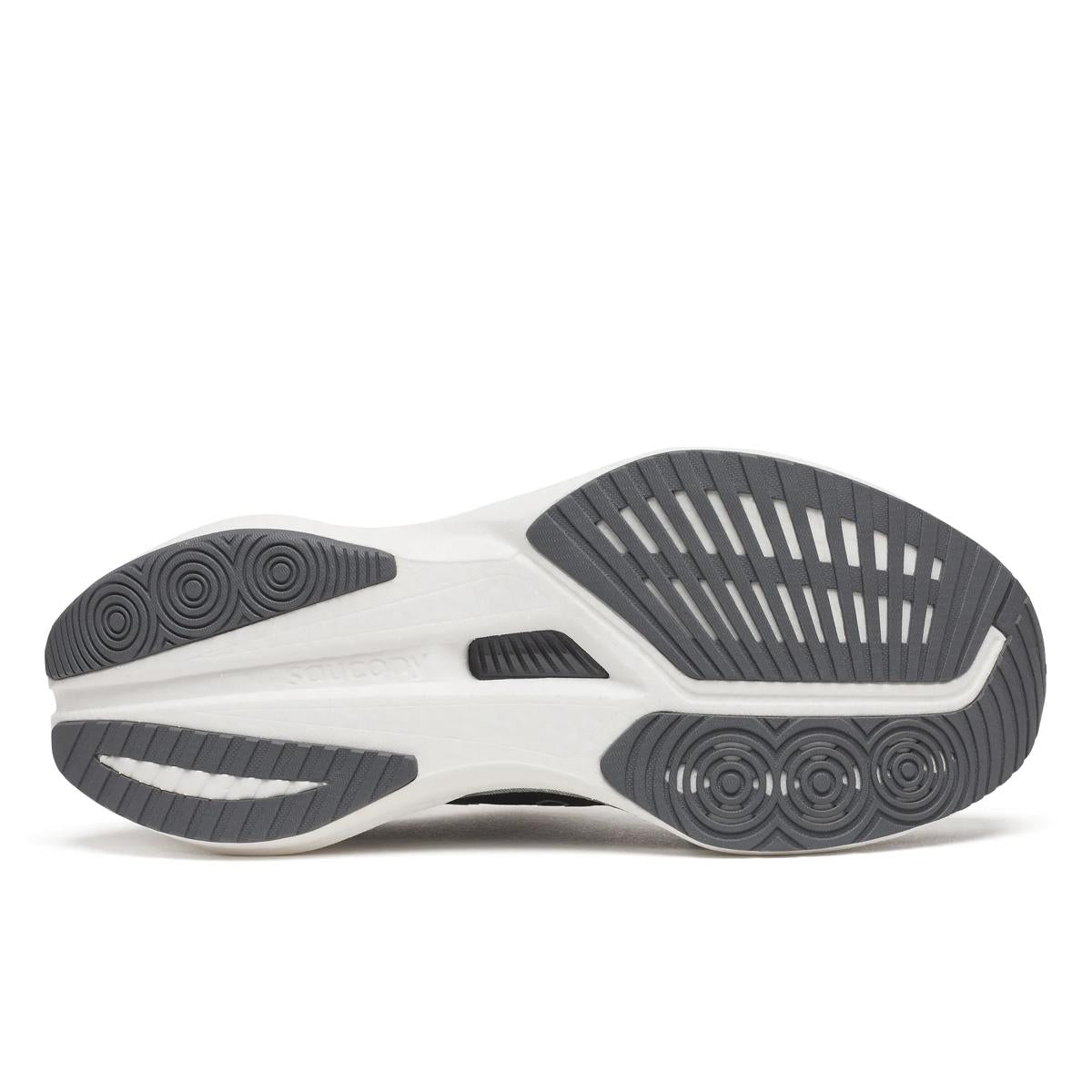 Women's Saucony Endorphin Speed 5. Black/White. Outsole view.