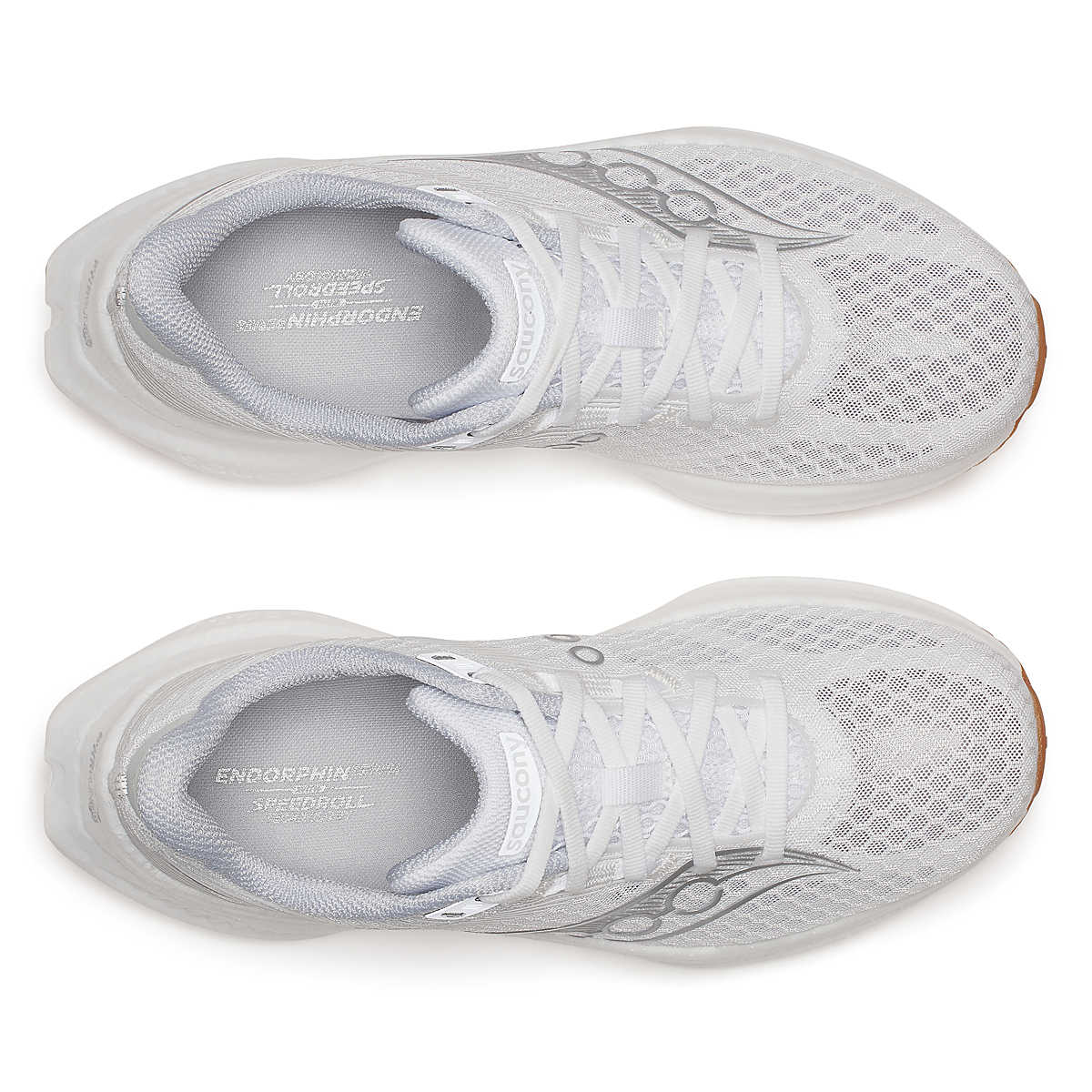 Women's Saucony Endorphin Speed 5. White/Gum. Top view.