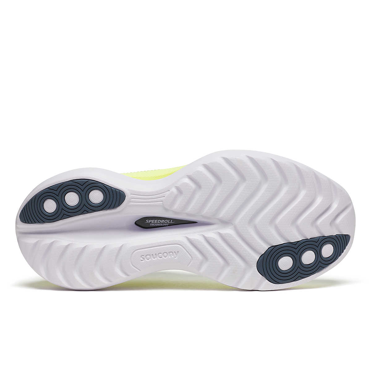 Women's Saucony Endorphin Trainer. Sunny/Denim. Outsole view.