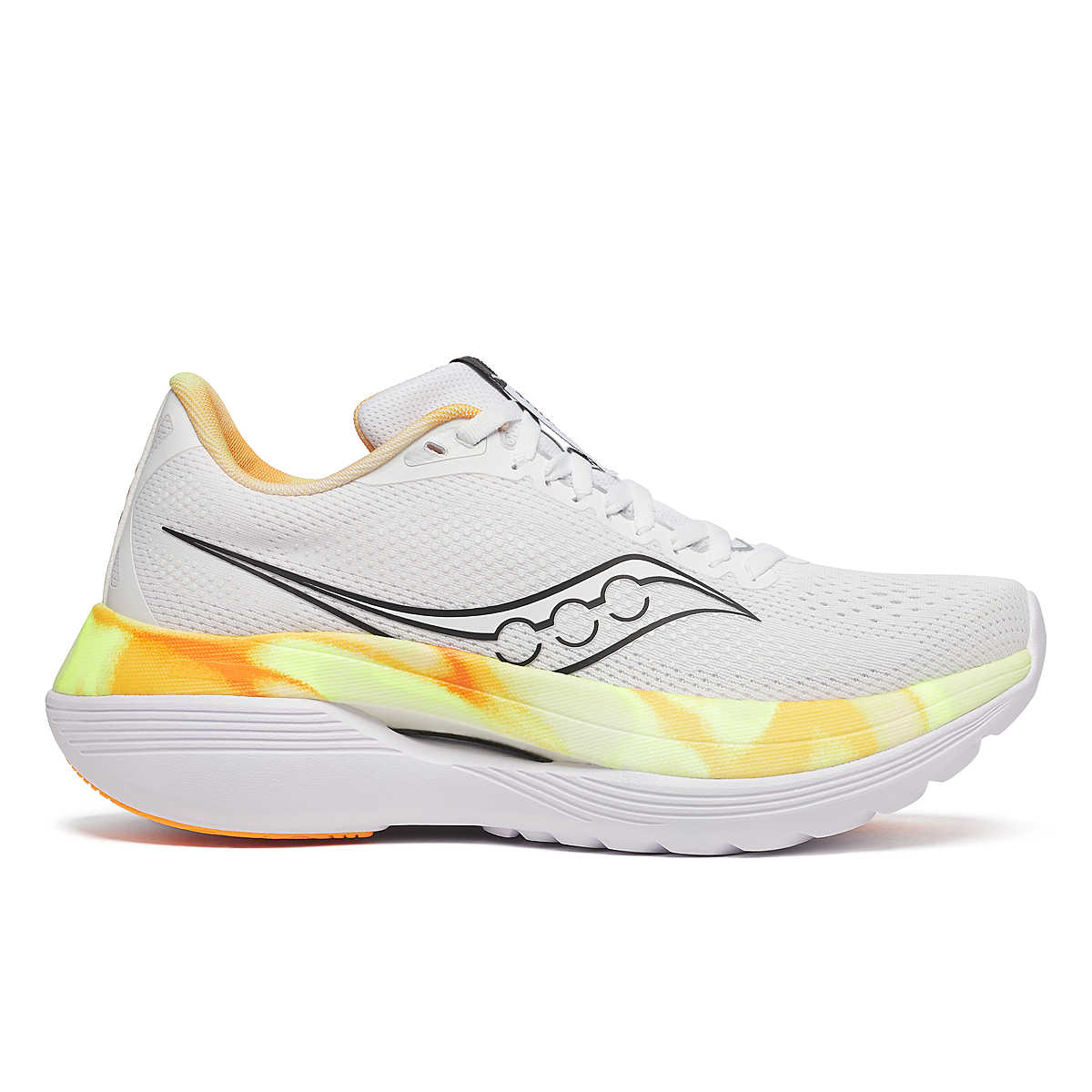 Women's Saucony Endorphin Trainer. White/Black. Lateral view.