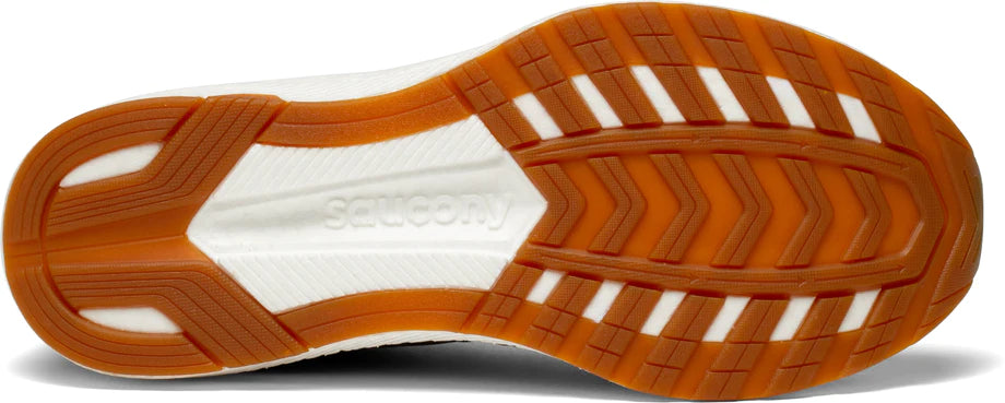 Women's Saucony Freedom 4. Black upper. White midsole. Bottom view.