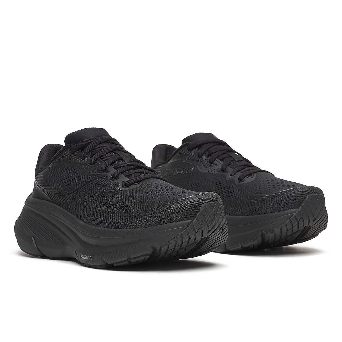 Women's Saucony Guide 19. Black upper. Black midsole. Lateral view.