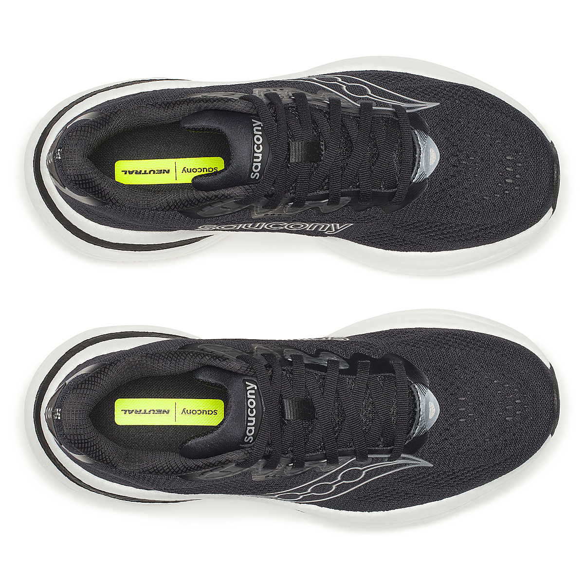 Women's Saucony Ride 19. Black/Silver. Top view.