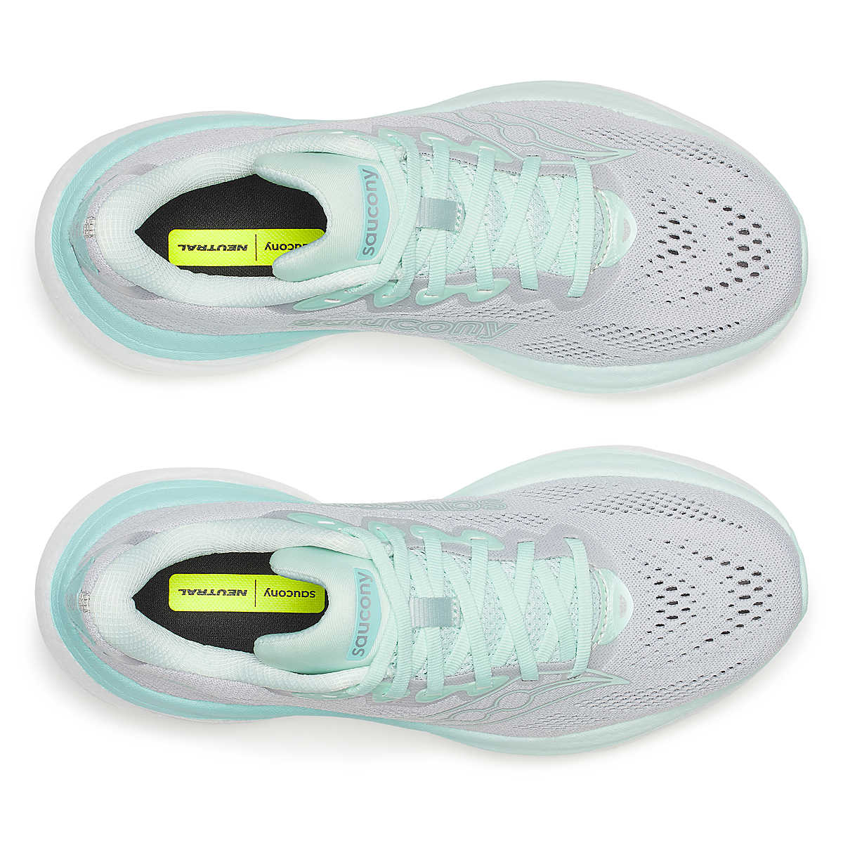 Women's Saucony Ride 19. Cloud/Aqua. Top view.