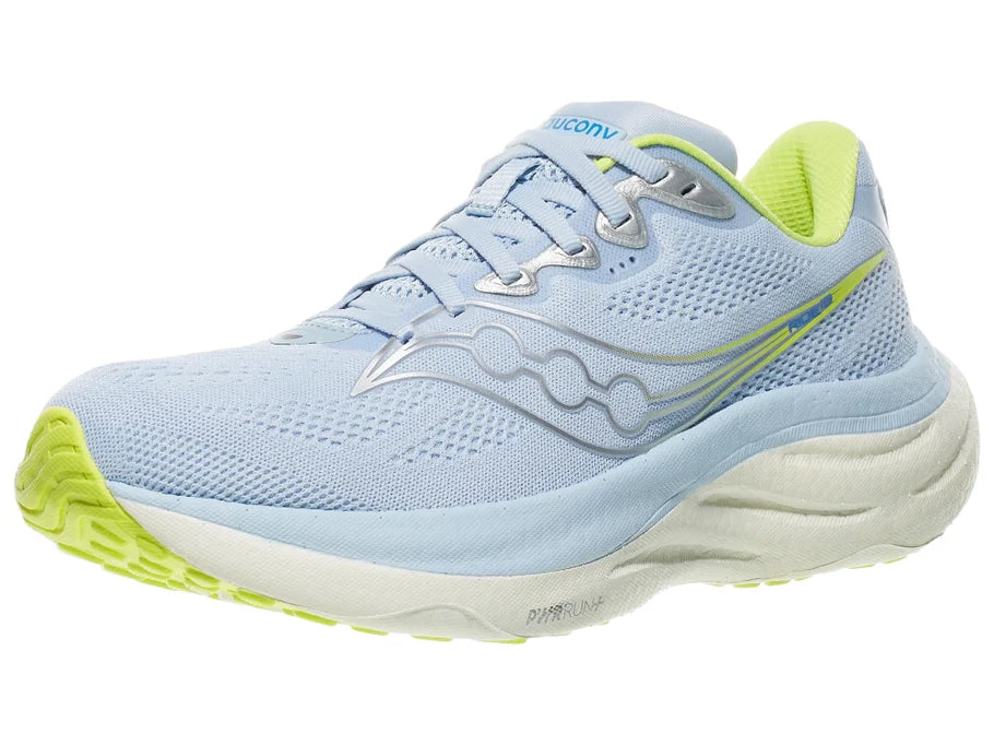 Women's Saucony Ride 19. Skyward/Silver. Lateral view.