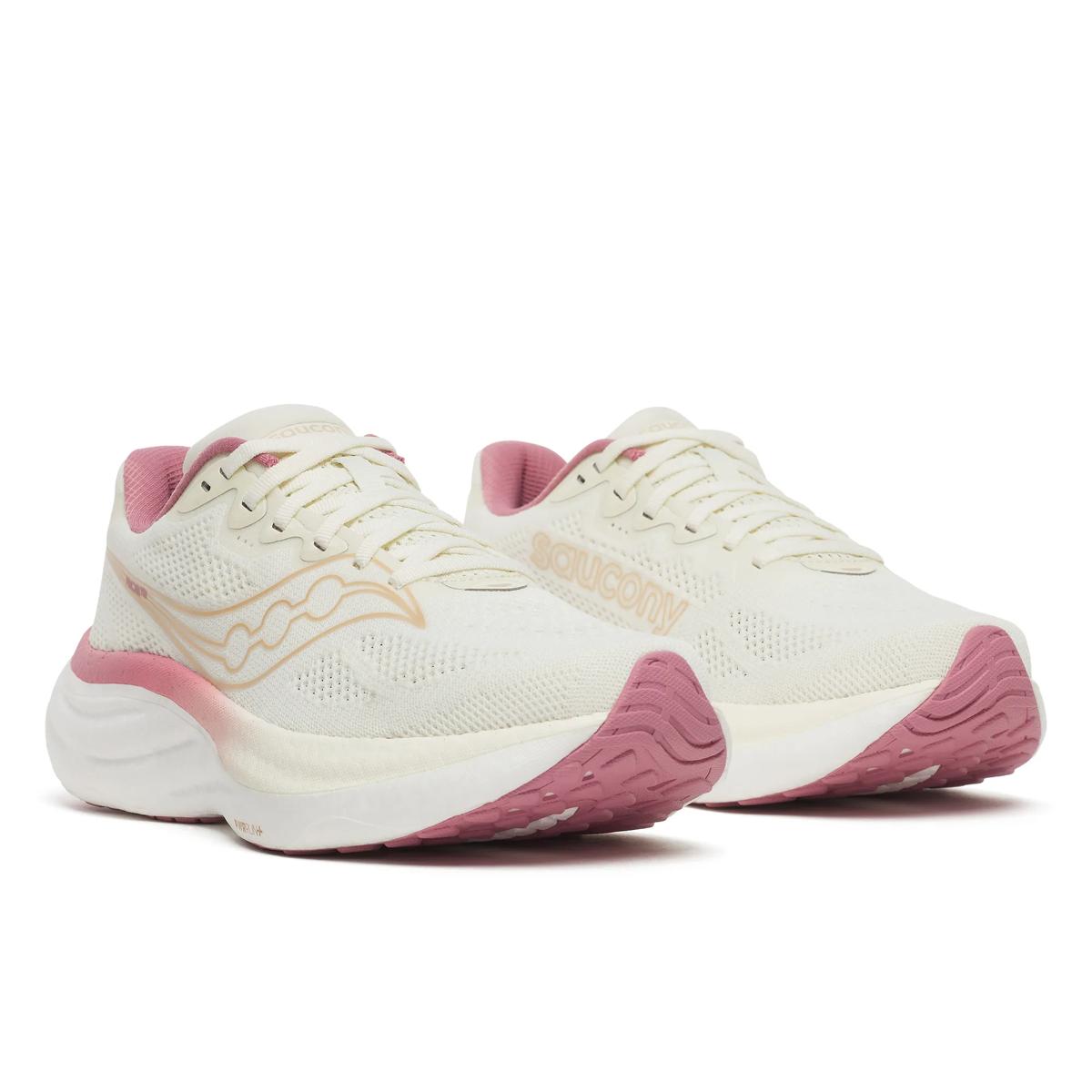 Women's Saucony Ride 19. Vanilla/Mauve. Lateral view.