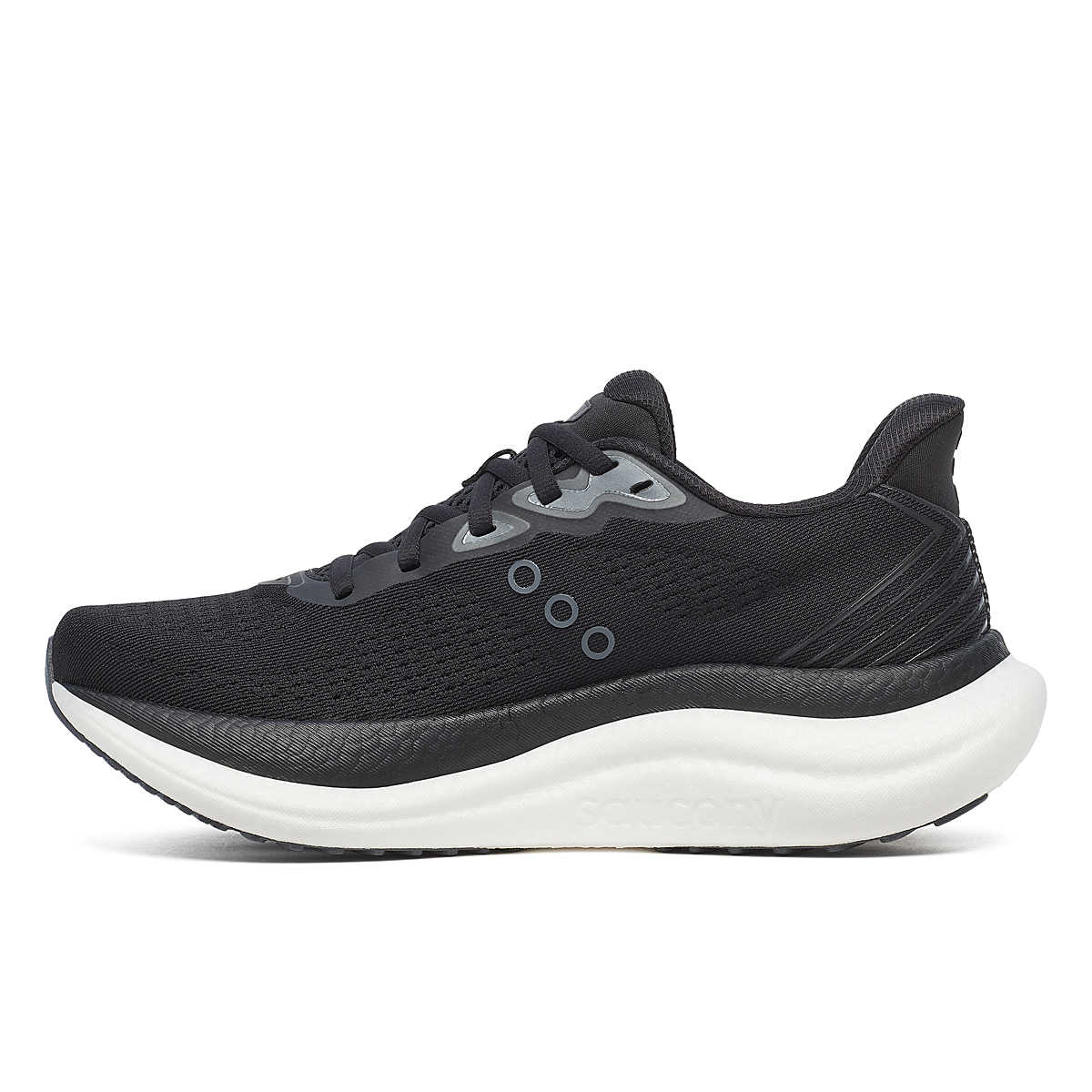 Women's Saucony Triumph 23. Black/White. Medial view.