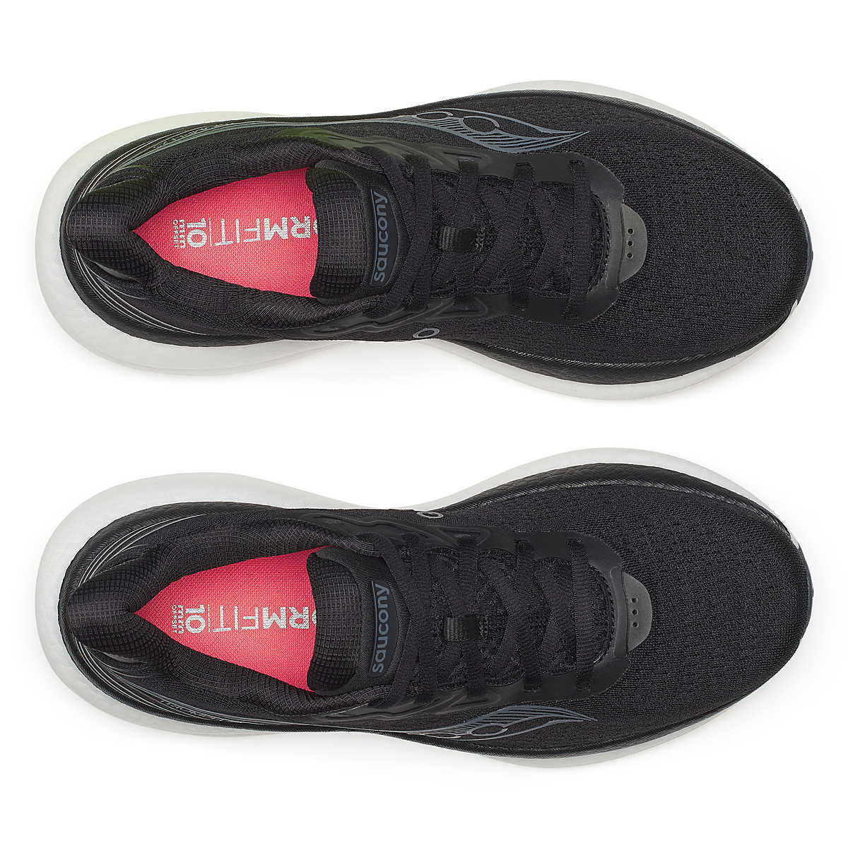 Women's Saucony Triumph 23. Black/White. Top view.