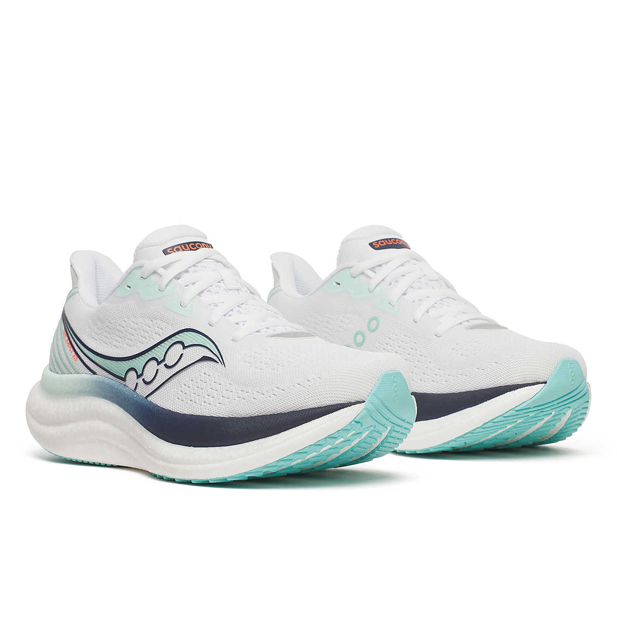 Women's Saucony Triumph 23. White/Navy. Lateral view.