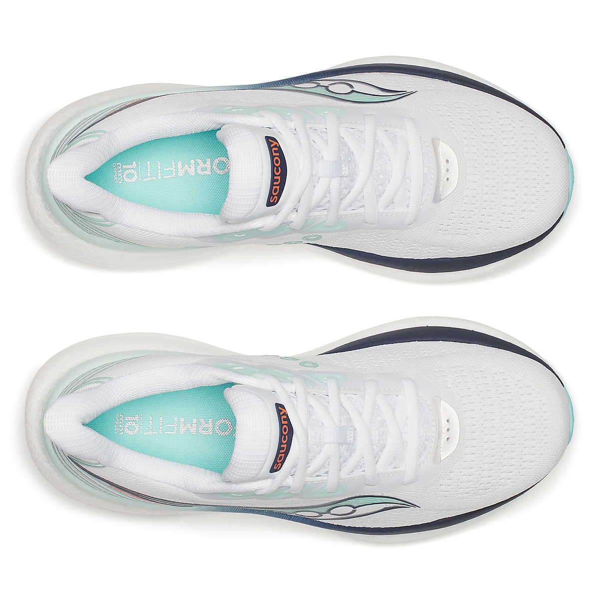 Women's Saucony Triumph 23. White/Navy. Top view.