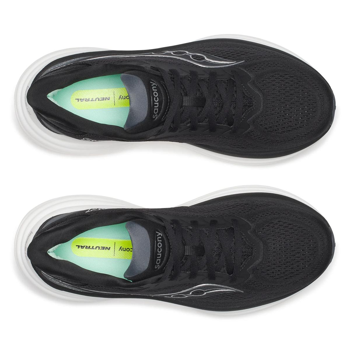 Women's Saucony Triumph 24. Black upper. White midsole. Top view.