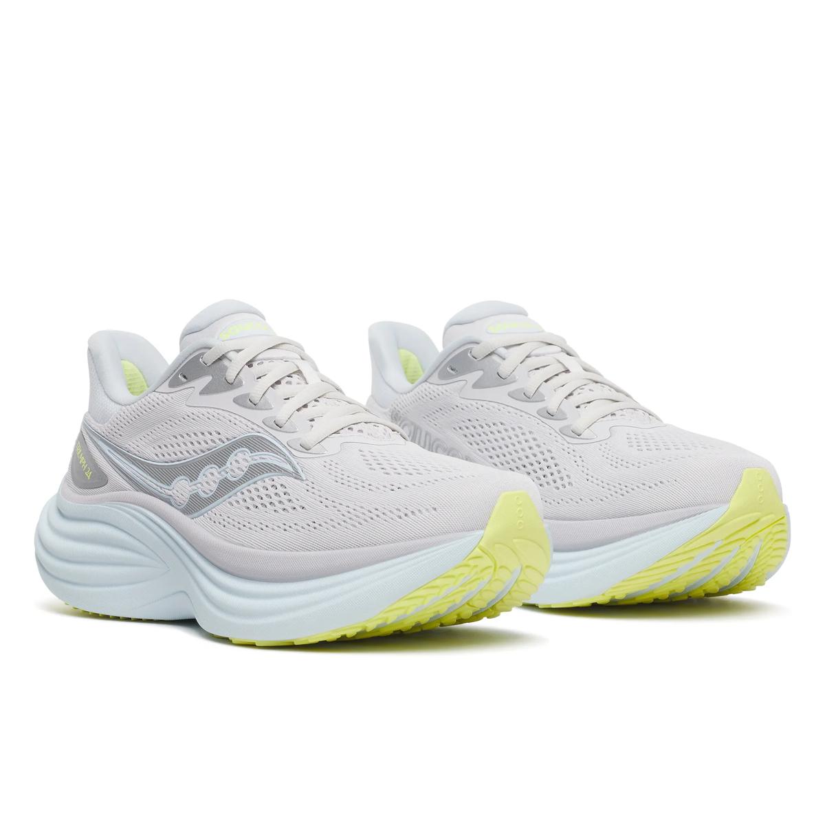 Women's Saucony Triumph 24. White upper. White midsole. Lateral view.