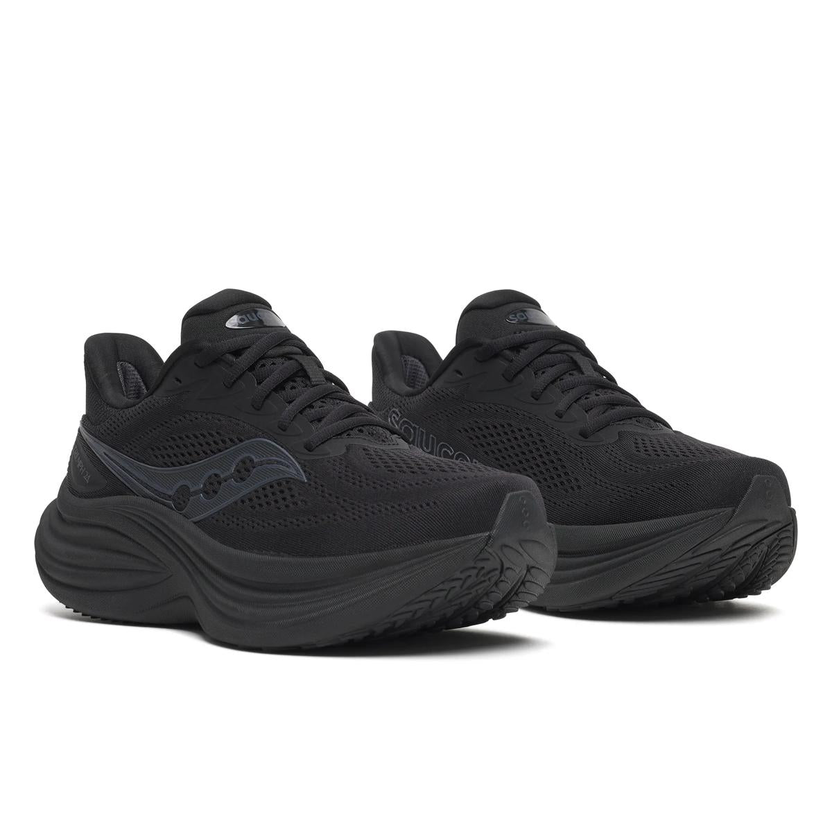 Women's Saucony Triumph 24. Black upper. Black midsole. Lateral view.