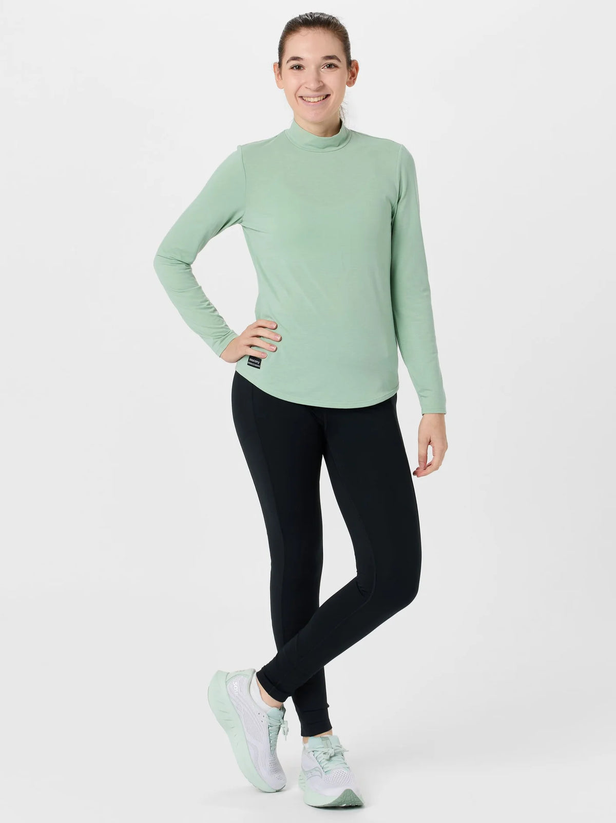 Women's Saucony Triumph Long Sleeve. Light green. Front view.