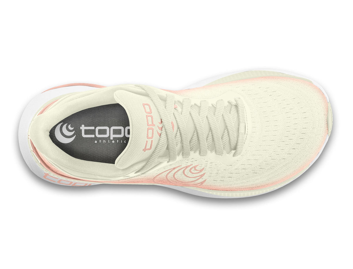 Women's Topo Athletic Aura in Cream/Rose, top view.