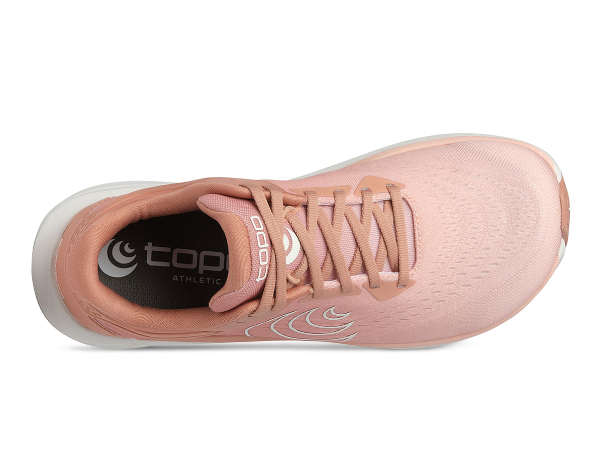 Women's Topo Phantom 4. Pink upper. White midsole. Top view.