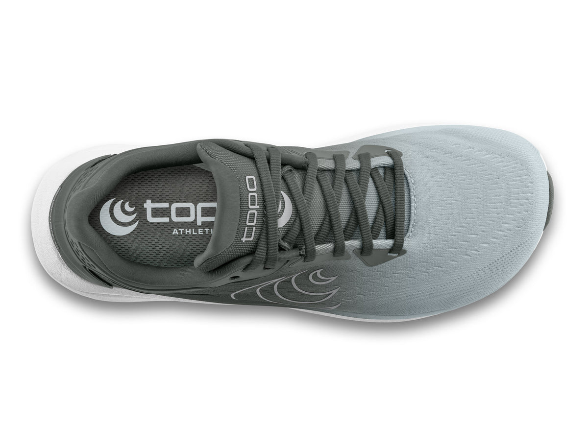 Women's Topo Phantom 4. Grey upper. White midsole. Top view.