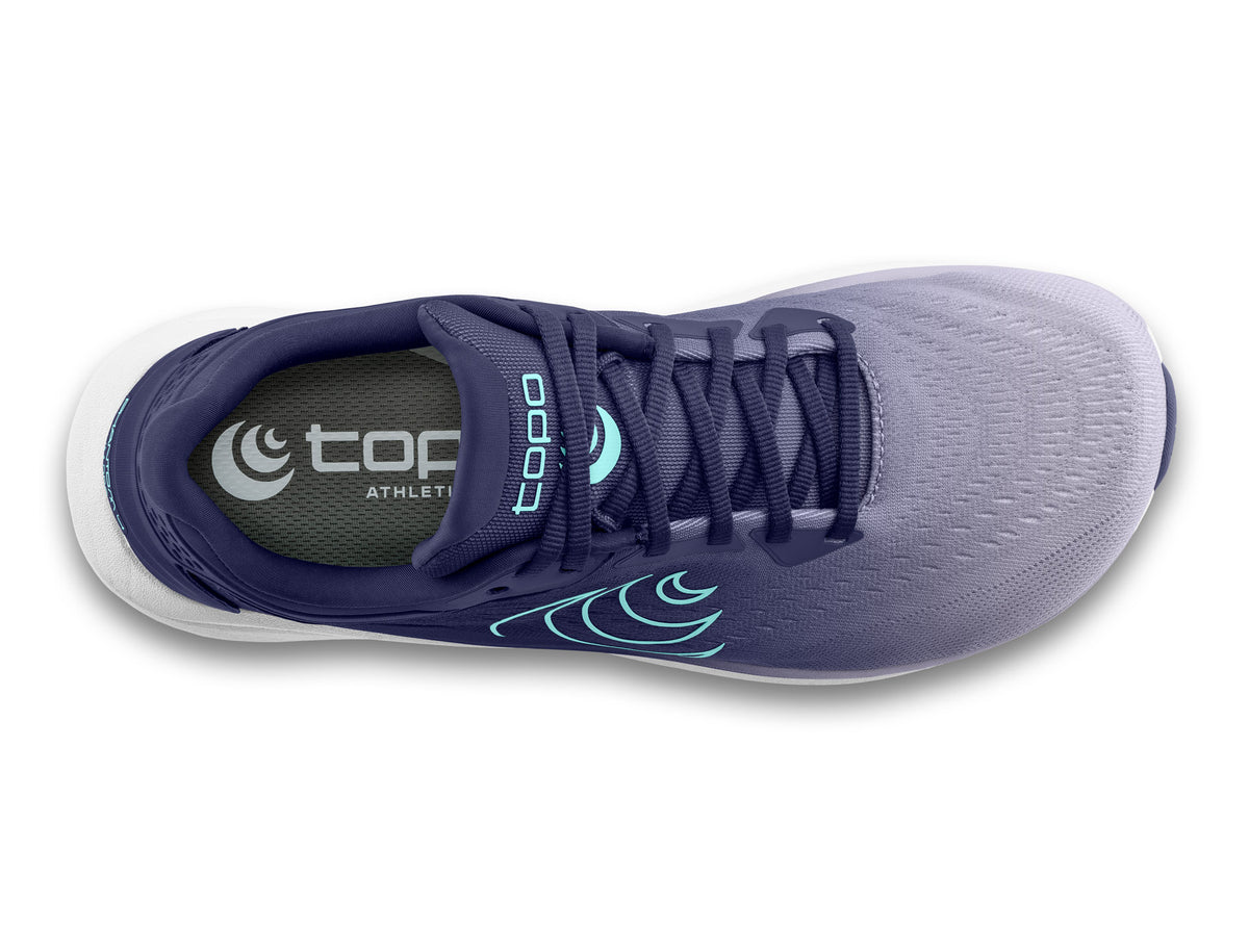 Women's Topo Phantom 4. Purple upper. White midsole. Top view.