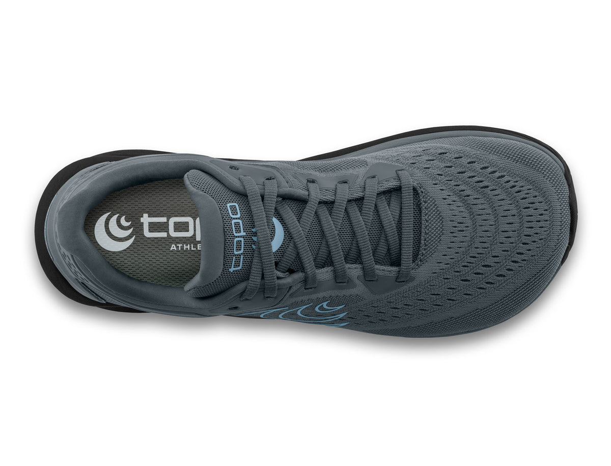 Women's Topo Phantom 4 WP. Grey upper. Black midsole. Top view.