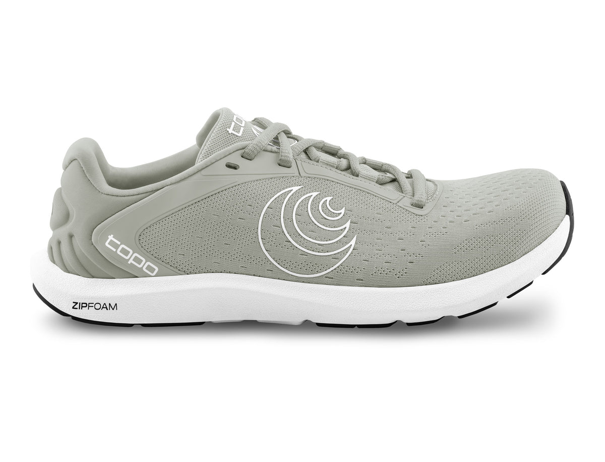 Women's Topo ST-6. Grey upper. White midsole. Lateral view.