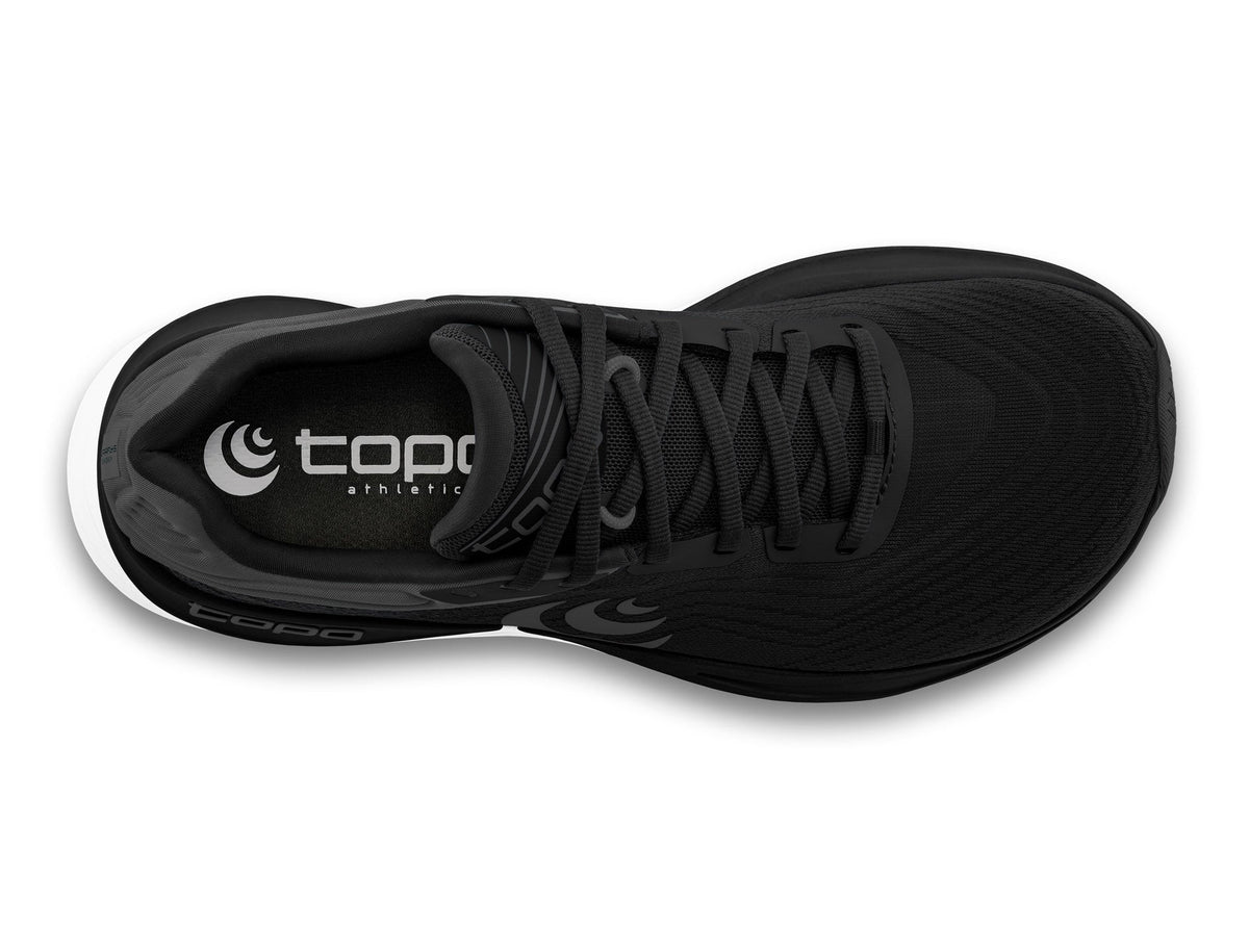 Women's Topo Athletic Ultrafly 5 in Black/White, top view