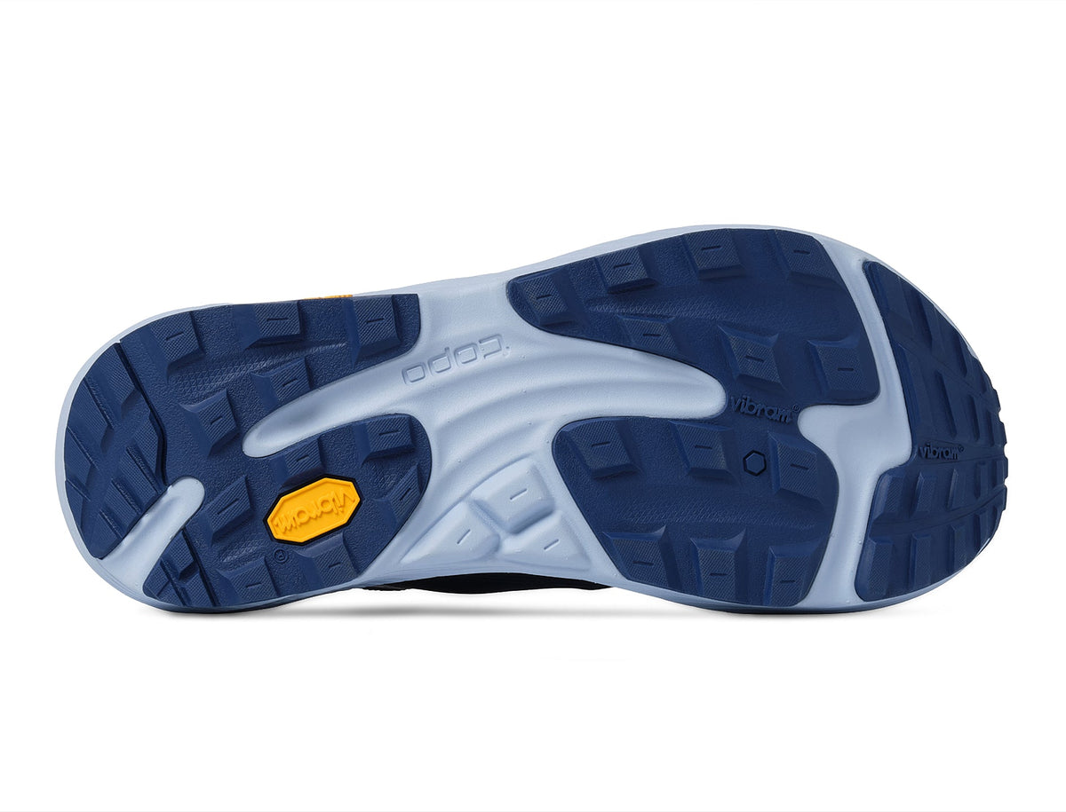 Women's Topo Ultraventure 5 in Navy/Light Blue – outsole view.
