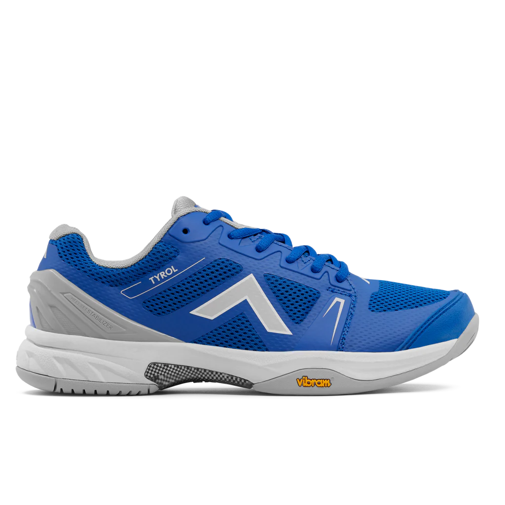 Women's Tyrol Drive V. Blue upper. Grey midsole. Lateral view.