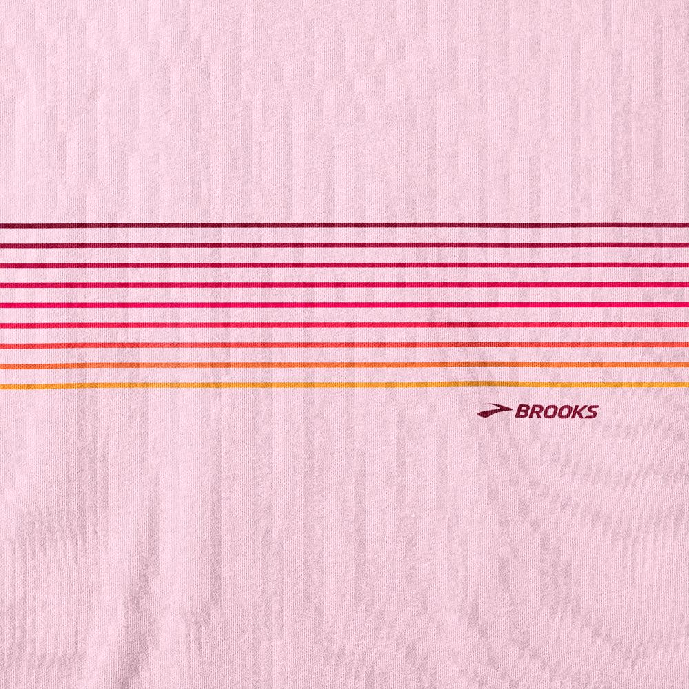Women's Brooks Distance Short Sleeve 2.0. Light Pink. Front closeup.