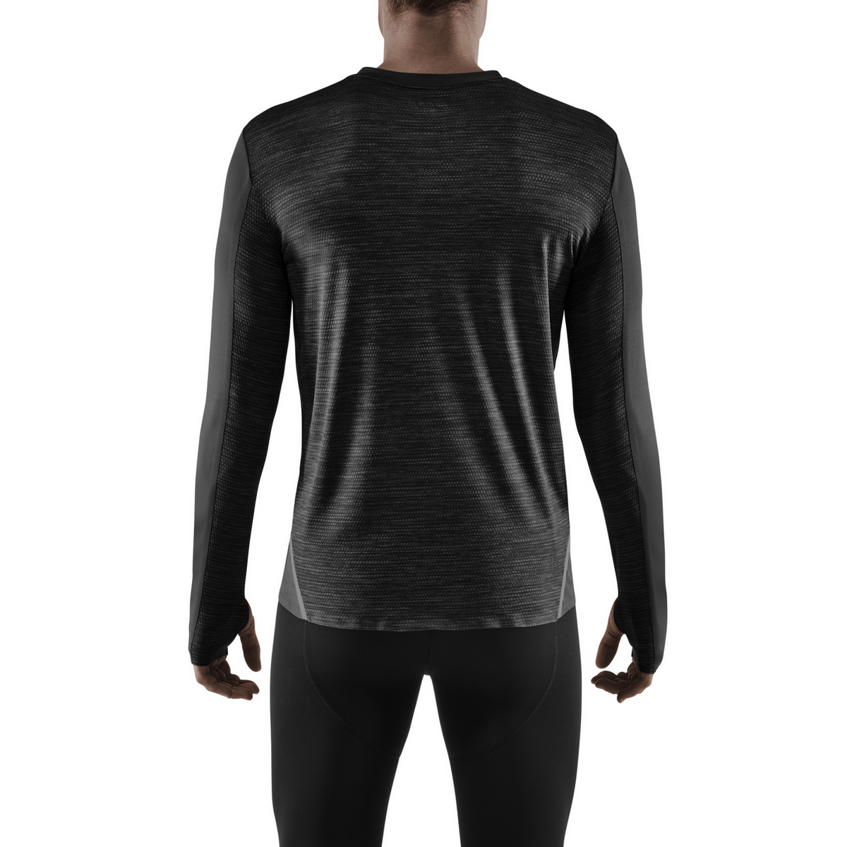 Men's CEP Run Shirt Long Sleeve. Black. Rear view.