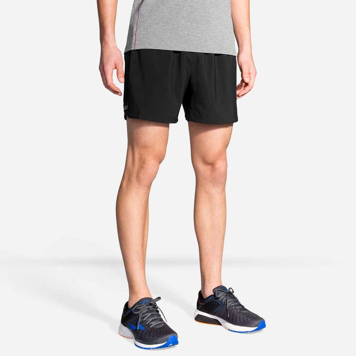 Men's Brooks Sherpa 5" Shorts. Black. Front view.