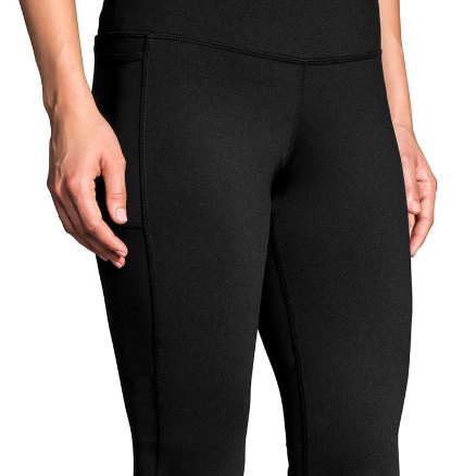 Women's Brooks Threshold Tights. Black. Front/Lateral view.