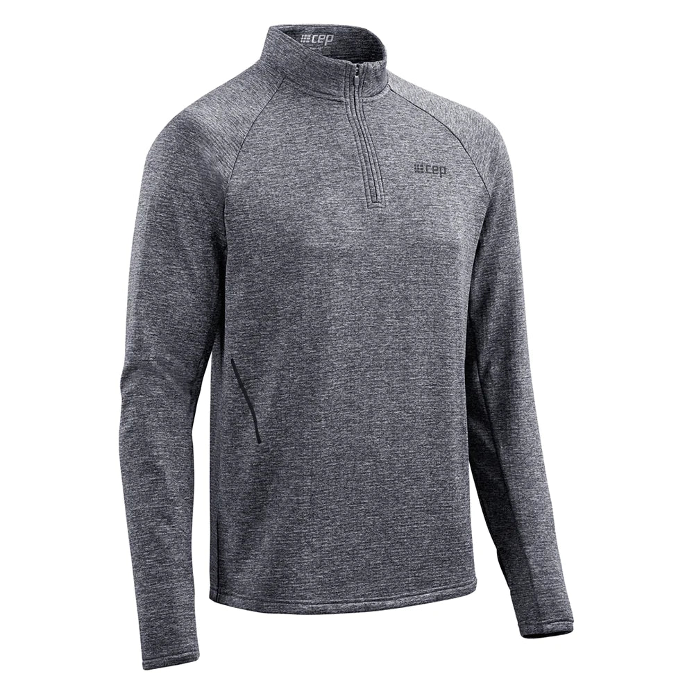 Men's CEP Winter Quarter Zip Pullover. Grey. Front/Lateral view.