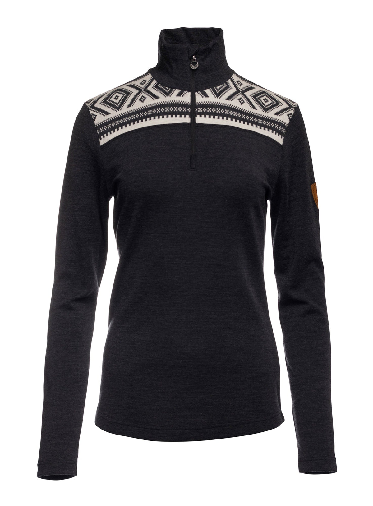 Front product view of the Cortina women's base layer in Dark Charcoal/Off White
