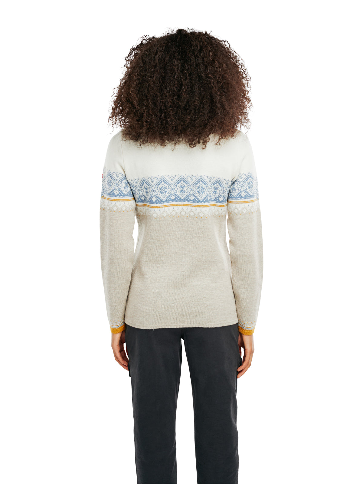 Dale of Norway Moritz Sweater, women’s, Sand/Off White/Blue Shadow – back on model