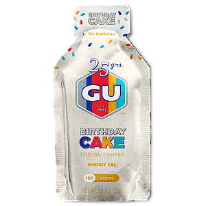 GU Energy Gel. Birthday Cake.