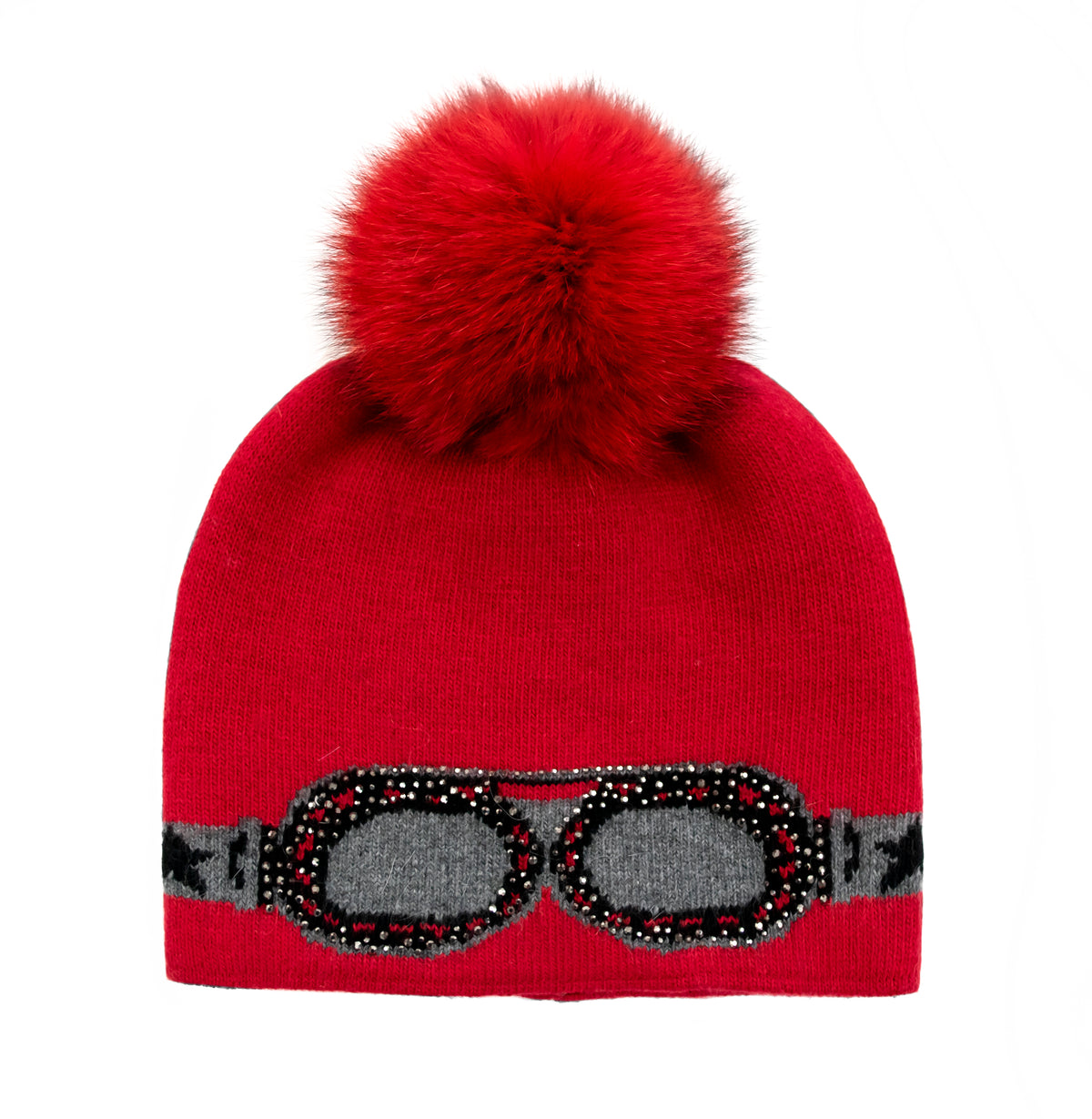 Mitchie's Matchings Sparkle Sunglasses Knitted Beanie With Fox Fur Pom