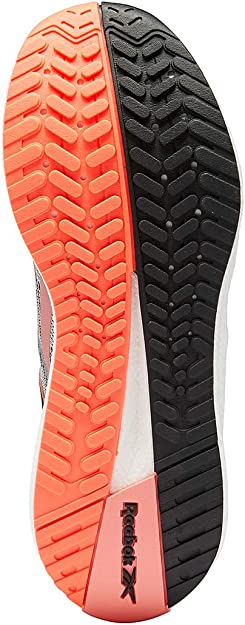 Women's Reebok Floatride Energy Symmetros. Grey upper. White midsole. Bottom view.