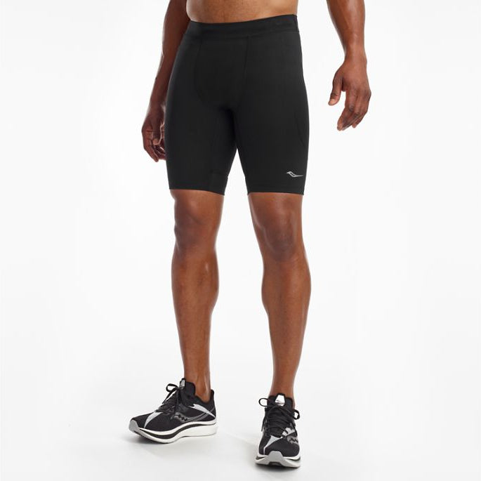 Men's Saucony Bell Lap Shorts. Black. Front view.