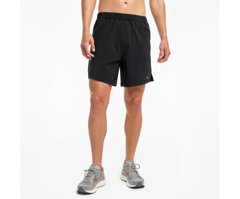 Men's Saucony Outpace Shorts. Black. Front view.