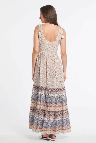 Tribal Border Print Maxi Dress in Warm Sand for women, alternate product view