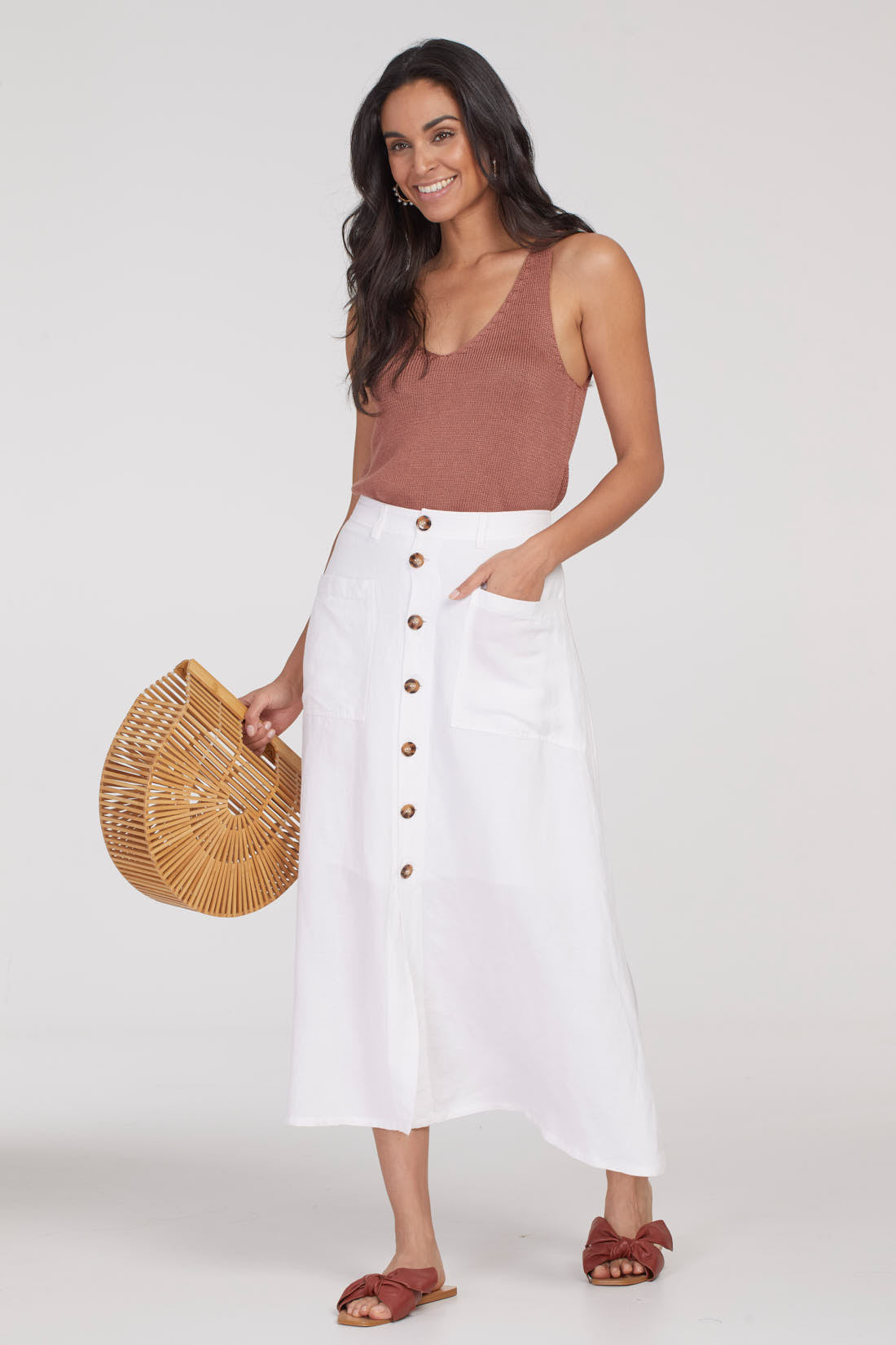 Tribal Tribal Jeans Button Down Linen Skirt Women's